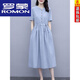 羅蒙（ROMON）棉麻連衣裙亞麻裙子短袖25夏新款寬松遮肚子顯瘦復(fù)古文藝女裝 天藍(lán)色 L 【110-120】