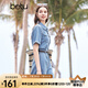 百圖betu女裝夏季新款連體褲復古水洗牛仔工裝連體褲女2404D05 牛仔色 XS