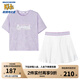 Skechers斯凱奇童裝女童針織短袖短裙夏季套裝兒童戶外舒適T恤衫P224G043 淺雪青色/00EW 150 cm
