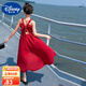 迪士尼（Disney）童裝女童裙子夏季新款兒童連衣裙海邊度假大露背長裙小女孩沙灘裙 紅色 160 建議13~14歲（150-160cm）