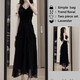 粉媚夢(mèng)黑色吊帶連衣裙新品裙子女夏季2025新款衣服女裝法式純欲沙灘裙 黑色褶皺荷葉邊吊帶裙 S 【建議90斤以內(nèi)】
