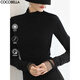 COCOBELLA混搭miu系高領(lǐng)打底衫女秋冬新款內搭長(cháng)袖T恤UT3217 靜謐黑 L