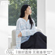 對白慵懶風(fēng)撞色條紋連帽針織衫女2025秋新款復古寬松軟糯罩衫上衣 冰藍條紋 S