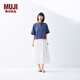 無印良品（MUJI）女式 棉漢麻短袖襯衫 女士襯衣內(nèi)搭上衣 25年夏季女裝 BCD90C5S 煙熏藍(lán)色 M (160/84A)