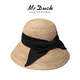 Mr DUCK馬達加斯加拉菲草帽 純手工鉤織遮陽(yáng)帽女 可折疊大帽檐漁夫帽旅游 大邊10CM-黑色印花本草色(進(jìn)口材質(zhì)）-MS186303 M（適合55-57cm頭圍）