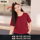MsShe【天絲棉】大碼女裝2025秋裝胖mm巨顯瘦正肩短/長(cháng)袖T恤百搭上衣夏 圓領(lǐng)【短袖】波斯紅色現貨 5XL