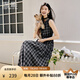 香影黑色格子無袖連衣裙女2025秋季新款復古法式中長款收腰a字裙 黑色 S
