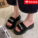 百麗踏網(wǎng)紅一字拖鞋女夏季外穿2025新款松糕增高涼鞋厚底水鉆沙灘涼拖鞋 黑色 36