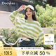 朵以（Duoyi）2025春季新款甜美撞色條紋衛(wèi)衣清新學(xué)院風(fēng)鏈條圓領(lǐng)套頭寬松上衣女 綠白條 M