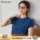 Olrain歐芮兒圓領撞色刺繡短袖百搭T恤女裝夏季2025新款深藍色上衣 藏藍色 XL