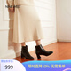 NINE WEST/玖熙方頭拉鏈短筒靴女高跟酷颯彈力瘦瘦靴 NG434037KK 黑色36