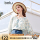 百圖betu女裝夏季新款襯衫碎花雪紡七分燈籠袖上衣襯衫女2404T41 藍(lán)色 M