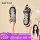 達(dá)芙妮（DAPHNE）休閑鞋女高幫厚底2024秋季新款學(xué)生女生百搭旅游aj女鞋 黑紫 37 (235mm) 標(biāo)準(zhǔn)碼