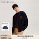 TOMMY HILFIGER男女情侶混紡刺繡寬松鑲邊V領(lǐng)紅色開衫外套毛衣34196 藏青色DW5 L （推薦：150-165斤）