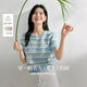 茵曼（INMAN）索羅納涼感條紋短袖t恤女裝輕薄2026夏季新款針織衫上衣 藍色 M