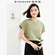佐丹奴短袖T恤女戶外穿搭涼感純色小V領(lǐng)連片袖上衣女05325423