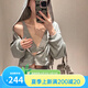 ALO YOGA25春夏新款美式性感辣妹拉鏈連帽長(cháng)袖衛衣高腰短褲文胸套裝女 三件套灰色 S
