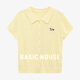 百家好（Basic House）夏季新款polo領短袖細麻花刺繡單排扣亞麻針織衫簡約潮流休閑女裝 黃色 XL