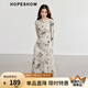 紅袖國(guó)風(fēng)淡雅碎花連衣裙冬季2024新款女裝收腰圓領(lǐng)垂感復(fù)古絲絨長(zhǎng)裙 咖花622 S