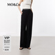 MO&Co.【涼感三醋酸】長(zhǎng)褲運(yùn)動(dòng)風(fēng)橡筋高腰寬直筒闊腿褲休閑褲摩安珂 黑色 S 160