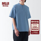 無印良品（MUJI）男式 涼感 亨利領(lǐng) 短袖T恤休閑百搭亨利衫男款打底衫純棉涼感物語 煙熏藍色 XXL（185/112A）