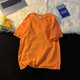 舍里甲人純棉夏季復古百搭糖果色彩色純色簡(jiǎn)約短袖T恤男女同款休閑打底衫 橙色 M