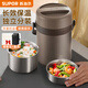 蘇泊爾（SUPOR）保溫飯盒大容量24小時(shí)超長(cháng)保溫桶不銹鋼學(xué)生上班族2025新款 亞麻棕2L-三層-送保溫包+餐具