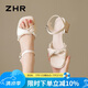 ZHR粗跟涼鞋女珍珠水鉆氣質(zhì)女鞋夏季百搭一字帶涼鞋 JF199 米色  39 