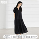 對(duì)白萊賽爾法式系帶泡泡袖連衣裙女2025夏季新款寬松獨(dú)特漂亮裙子 黑色條紋 L