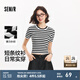森馬針織衫女短款基礎(chǔ)款條紋衫顯腿長夏季休閑風(fēng)圓領(lǐng)緊身毛衫通勤 黑白色調(diào)00391 L