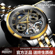 冠琴（GUANQIN）手表男機械表全自動鏤空飛輪瑞士品質(zhì)防水夜光皮帶男士雙日歷手表 名匠-間金黑面