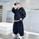 開(kāi)米熊男童春秋套裝2025新款洋氣中大童秋裝兒童時(shí)髦男孩運動(dòng)兩件套衣服 藏青色 130 碼建議身高125cm左右