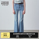 Teenie Weenie小熊女裝春裝休閑設計感雙腰頭牛仔褲高腰微喇褲 淺藍色 L (170)