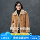 Basic House/百家好韓版翻領(lǐng)皮毛一體外套秋冬加厚毛毛上衣機車服 咖色 M