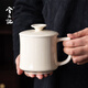 兮元記羊脂玉瓷馬克杯陶瓷喝水杯帶蓋簡約辦公杯純色泡茶杯咖啡杯涼水杯 明黃玉瓷言宋水杯