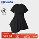 FILA FUSION斐樂潮牌女子針織連衣裙2025夏季新款時(shí)尚不規(guī)則T恤裙 正黑色-BK L 170/88A/L