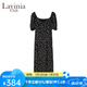 Lavinia Club拉維妮婭春夏新款法式碎花連衣裙女黑色氣質(zhì)一字肩泡泡袖茶歇長裙 黑白花 S /160/84A