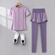 PHIGEER健身衣服女2025新款網(wǎng)孔透氣短袖瑜伽服高端專(zhuān)業(yè)跑步速干運動(dòng)套裝 粉紫兩件套（紫褲） M 【推薦90-108斤】