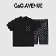 G&G AVENUE 1992法國G&G AVENUE輕奢潮牌白三彩時(shí)尚套裝男女款夏季短袖短褲兩件套 黑色 S 90-120斤