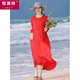 恒源祥雙層亞麻白色連衣裙女2025法式感海邊度假飄逸大擺沙灘裙子女 紅色 L 【建議105-125斤】