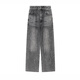 F426國潮牌秋季新款美式復古百搭漸變流星燙鉆牛仔褲 灰色 M