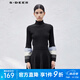 S.DEER圣迪奧女裝時尚高領撞色拼接喇叭袖針織衫S23483504 黑色/91 S 160