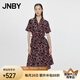 江南布衣（JNBY）春夏連衣裙音符線條印花高腰大裙擺設計感寬松中長款女5N4G13370 853/雜桔 M