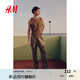 H&M男裝休閑褲2025夏季新款休閑直筒亞麻混紡長(zhǎng)褲1253401 深米色 L 175/96
