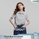 初語(yǔ)撞色條紋翻袖POLO衫女2025夏季新款珠地復(fù)古休閑小衫上衣 花灰色 M