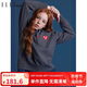 ELLE KIDS學(xué)院風(fēng)愛心繡標(biāo)針織套裝女童秋裝翻領(lǐng)毛衣 灰色 165/M 
