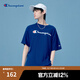 Champion冠軍情侶純棉T恤春季新款美式膠印拼色圓領(lǐng)上衣夏季 藍(lán)色 L