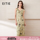 愛特愛（EITIE）【新中式印花連衣裙】V領(lǐng)修身荷葉邊2025夏新款無袖女裙B2507612 墨綠41 L (165)
