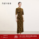 納薇（naivee）春夏東方簡(jiǎn)奢風(fēng)新中式提花立領(lǐng)斜襟開(kāi)叉收腰華麗絲絨旗袍連衣裙女 米棕 M 160/84A