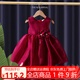 鸞雀翔女寶寶一周歲衣服夏季女童連衣裙女孩周歲禮服生日花童兒童公主裙 酒紅絲光公主裙 90碼建議身高85-95年齡1-2歲